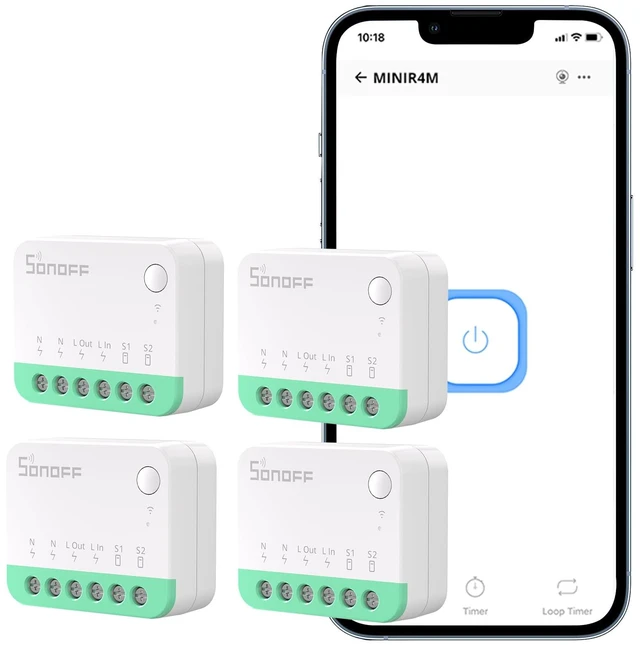 Main image of SONOFF MINIR4M Matter Smart Switch,WiFi Mini DIY Module,Smart Light Control,Flush-Mounted Compatible with Apple Home,Alexa & Google Home,IFTTT,eWeLink Web,Neutral Required 4 Pack