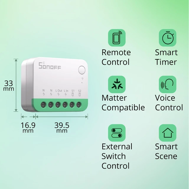 Alt view image 6 of 7 - SONOFF MINIR4M Matter Smart Switch,WiFi Mini DIY Module,Smart Light Control,Flush-Mounted Compatible with Apple Home,Alexa & Google Home,IFTTT,eWeLink Web,Neutral Required 4 Pack