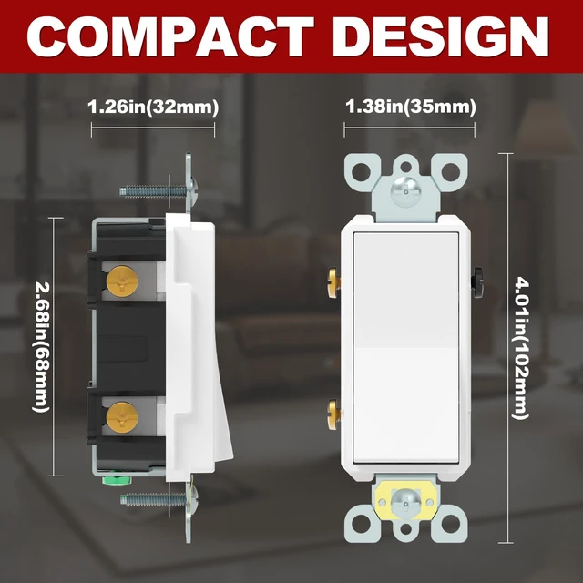 Alt view image 2 of 6 - ThunderWay 3-Way Decorator Light Switch White, Single Pole or Three Way Rocker Switches, 20A 120V/277V, 3 Wire, Grounding Screw, Commercial Grade, UL Listed, Back Insert and Side Terminals (2 Pack)