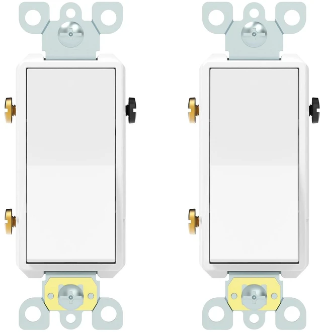 Main image of ThunderWay 3-Way Decorator Light Switch White, Single Pole or Three Way Rocker Switches, 20A 120V/277V, 3 Wire, Grounding Screw, Commercial Grade, UL Listed, Back Insert and Side Terminals (2 Pack)