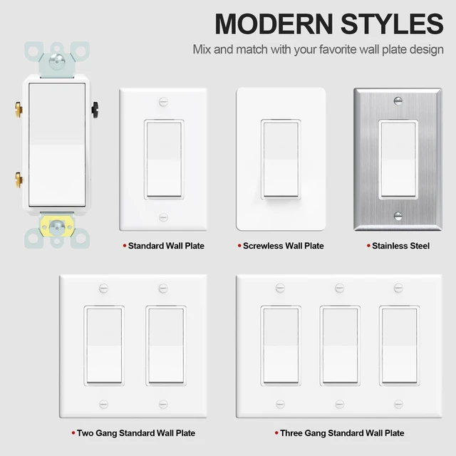 Alt view image 5 of 6 - ThunderWay 3-Way Decorator Light Switch White, Single Pole or Three Way Rocker Switches, 20A 120V/277V, 3 Wire, Grounding Screw, Commercial Grade, UL Listed, Back Insert and Side Terminals (2 Pack)