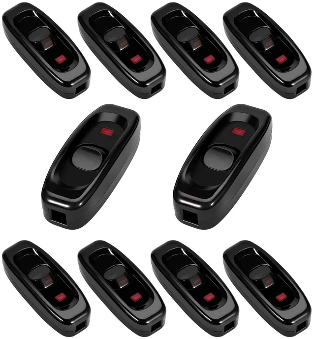 Main image of 10 pcs Inline Switch, AC 250V 10A On/Off Cord Cable With LED Indicator Light for Table/Desk/Mirror/Wall Lamp, Appliance Button Switch