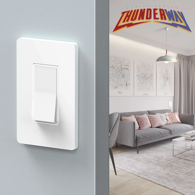 Alt view image 6 of 6 - ThunderWay 3-Way Decorator Light Switch White, Single Pole or Three Way Rocker Switches, 20A 120V/277V, 3 Wire, Grounding Screw, Commercial Grade, UL Listed, Back Insert and Side Terminals (2 Pack)