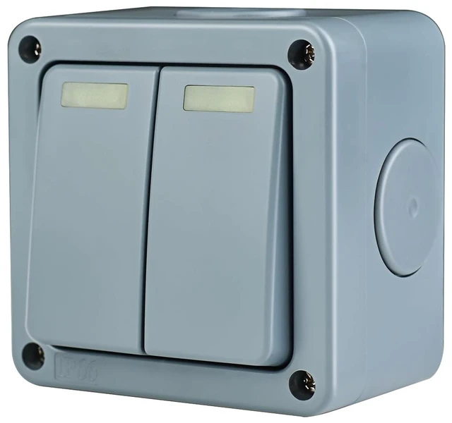 Main image of Outdoor Light Switch, SuperInk 2 Gang 2 Way Double IP66 Waterproof Outdoor Light Switch, SPDT, 3 1/4 * 2 * 3 1/4 in (82 * 82 * 51mm),10Amp 110-250V, for Garden, Pool, Yard