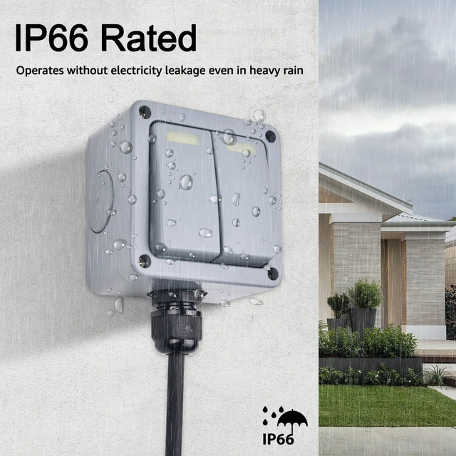 Alt view image 2 of 7 - Outdoor Light Switch, SuperInk 2 Gang 2 Way Double IP66 Waterproof Outdoor Light Switch, SPDT, 3 1/4 * 2 * 3 1/4 in (82 * 82 * 51mm),10Amp 110-250V, for Garden, Pool, Yard