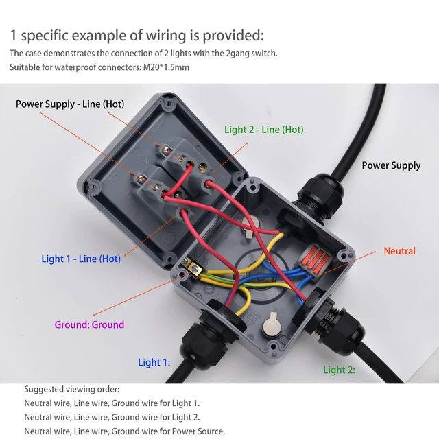Alt view image 3 of 7 - Outdoor Light Switch, SuperInk 2 Gang 2 Way Double IP66 Waterproof Outdoor Light Switch, SPDT, 3 1/4 * 2 * 3 1/4 in (82 * 82 * 51mm),10Amp 110-250V, for Garden, Pool, Yard