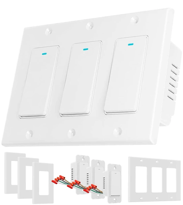 Main image of HQL Smart Switch for Light 3 Gang, Neutral Wire Required, 2.4GHz Wi-Fi Switch Compatible with Alexa and Google Home, UL Certified