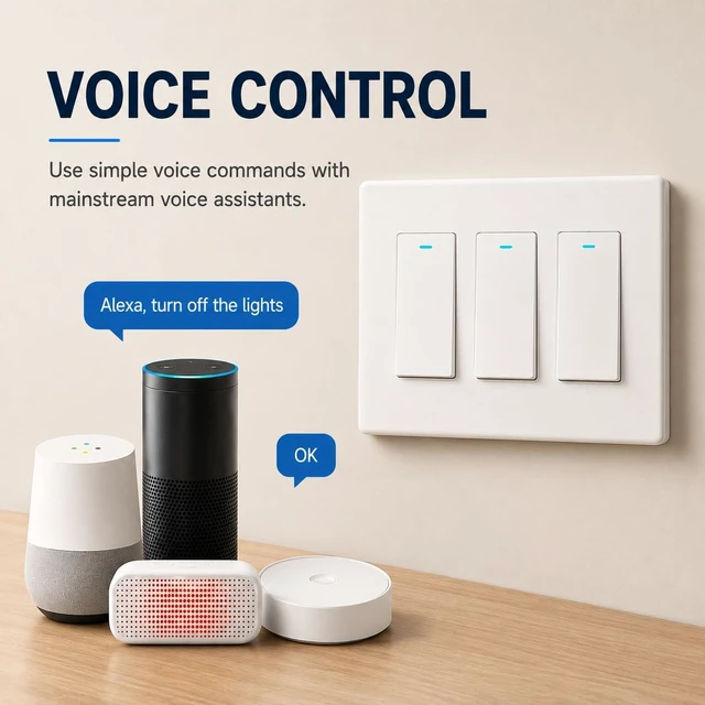 Alt view image 4 of 7 - HQL Smart Switch for Light 3 Gang, Neutral Wire Required, 2.4GHz Wi-Fi Switch Compatible with Alexa and Google Home, UL Certified