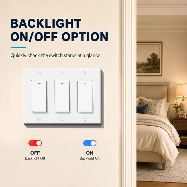 Alt view image 7 of 7 - HQL Smart Switch for Light 3 Gang, Neutral Wire Required, 2.4GHz Wi-Fi Switch Compatible with Alexa and Google Home, UL Certified