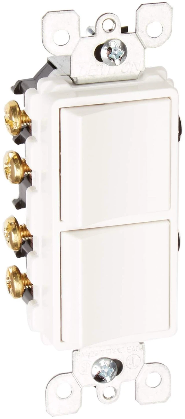 Main image of Leviton 15 Amp, 120/277 Volt, Decora Brand Style 3-Way / 3-Way AC Combination Switch, Commercial Grade, Grounding, 5643-W, White