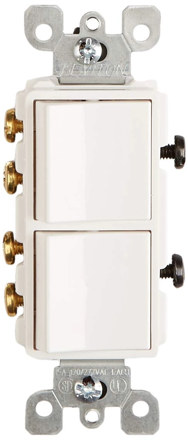 Alt view image 2 of 5 - Leviton 15 Amp, 120/277 Volt, Decora Brand Style 3-Way / 3-Way AC Combination Switch, Commercial Grade, Grounding, 5643-W, White