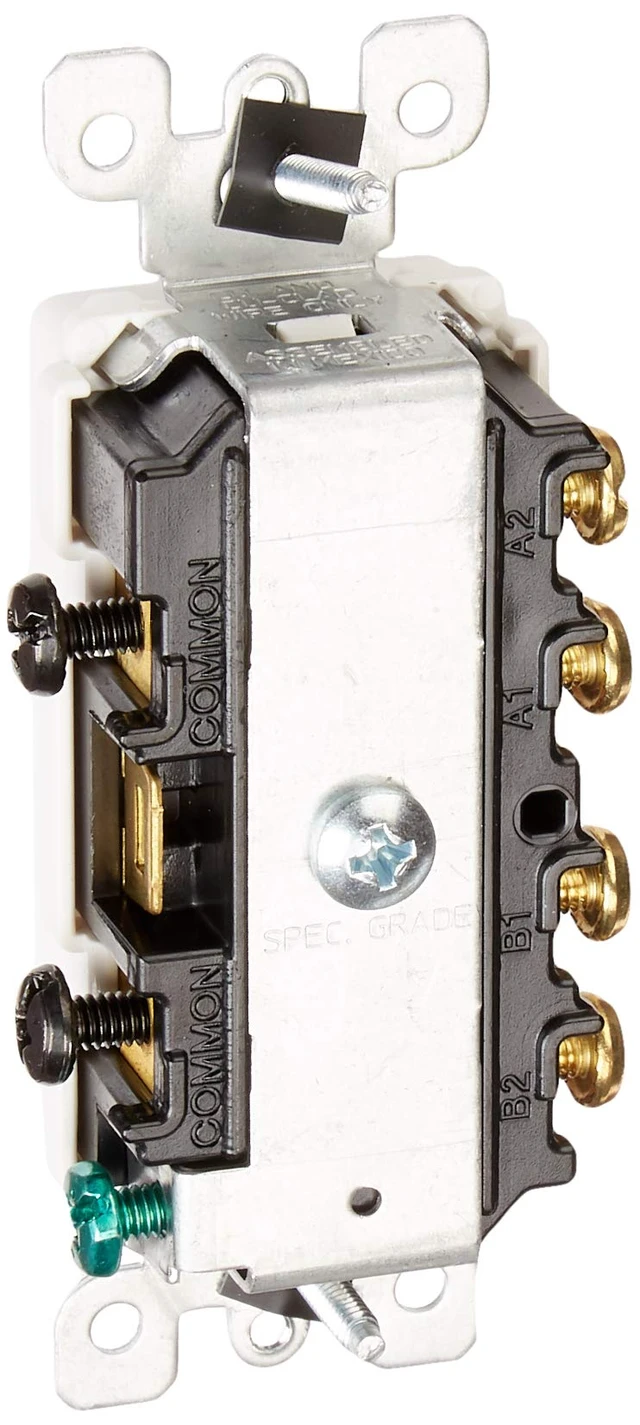 Alt view image 3 of 5 - Leviton 15 Amp, 120/277 Volt, Decora Brand Style 3-Way / 3-Way AC Combination Switch, Commercial Grade, Grounding, 5643-W, White