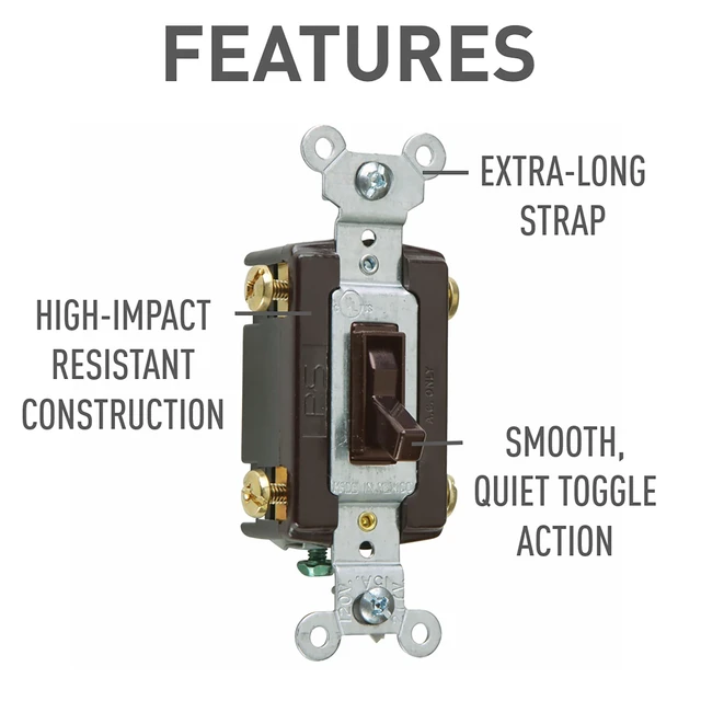 Alt view image 3 of 4 - Legrand 15 Amp 4-Way Residential Toggle Light Switch, Black 1 Pack | Pass & Seymour Trademaster, Resi Grade, Push Wire, Side Wife, CCA Wiring, Light Switch, Framed Toggle