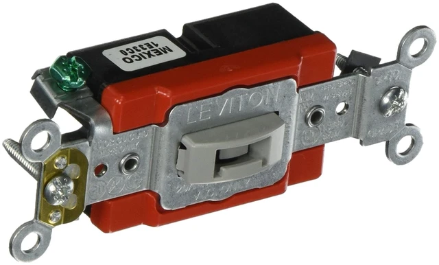 Main image of Leviton 20-Amp, 120/277-Volt, Toggle Locking Single-Pole AC Quiet Switch, Extra Heavy Duty Spec Grade, 1221-2GL, Gray
