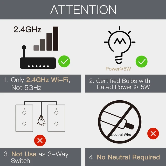 Alt view image 2 of 7 - MOES Smart Touch Light Switch, No Neutral Wire Needed, WiFi White 2 Gang | Single Live Wire Switch, Single Pole 110V; Works with Smart Life/Tuya App, Alexa and Google Home; RF433 Remote Support