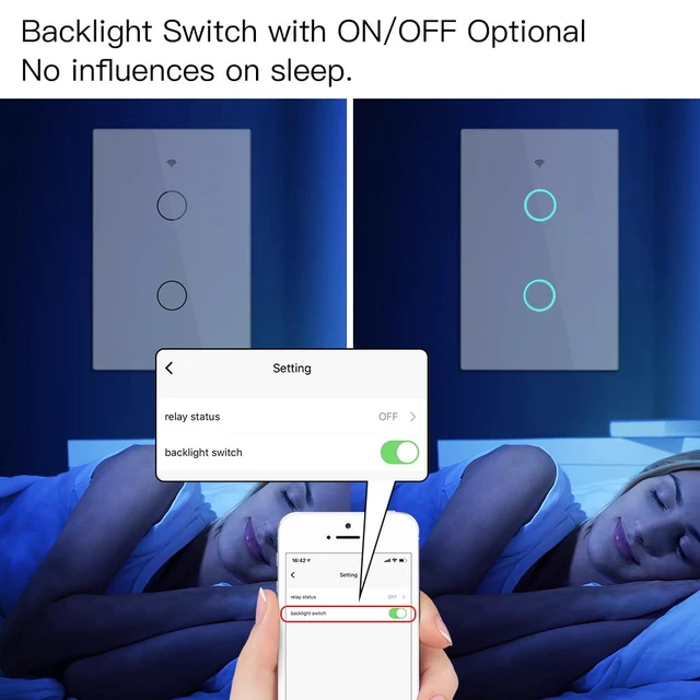Alt view image 4 of 7 - MOES Smart Touch Light Switch, No Neutral Wire Needed, WiFi White 2 Gang | Single Live Wire Switch, Single Pole 110V; Works with Smart Life/Tuya App, Alexa and Google Home; RF433 Remote Support