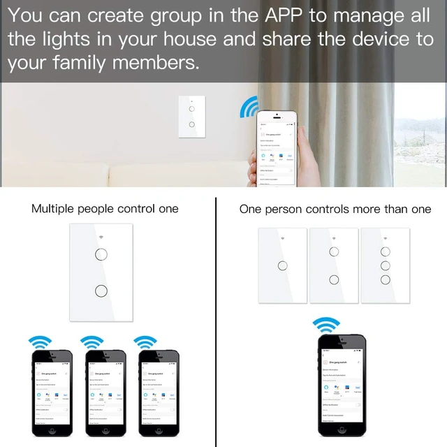 Alt view image 6 of 7 - MOES Smart Touch Light Switch, No Neutral Wire Needed, WiFi White 2 Gang | Single Live Wire Switch, Single Pole 110V; Works with Smart Life/Tuya App, Alexa and Google Home; RF433 Remote Support
