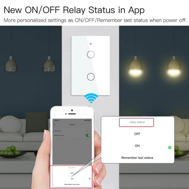 Alt view image 5 of 7 - MOES Smart Touch Light Switch, No Neutral Wire Needed, WiFi White 2 Gang | Single Live Wire Switch, Single Pole 110V; Works with Smart Life/Tuya App, Alexa and Google Home; RF433 Remote Support