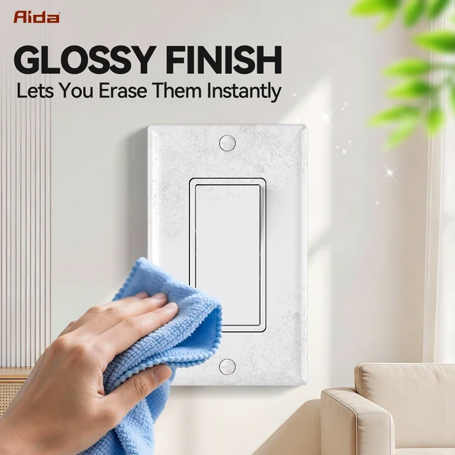 Alt view image 7 of 7 - AIDA Single Pole Rocker Decorator Light Switch, 15 Amp Self-grounding Electrical Light Switches, Wall Plate Included, Residential Grade, UL Listed (20 Pack, Glossy White)