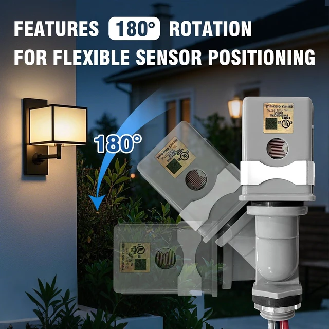 Alt view image 4 of 7 - Wired Photoelectric Switch 2pcs Outdoor Lighting Sensor, 30-120s Time Delay | 180° Swivel, Temperature Compensation, UL773A Certified Weather-Resistant for Outdoor Passage/Doorway Lights