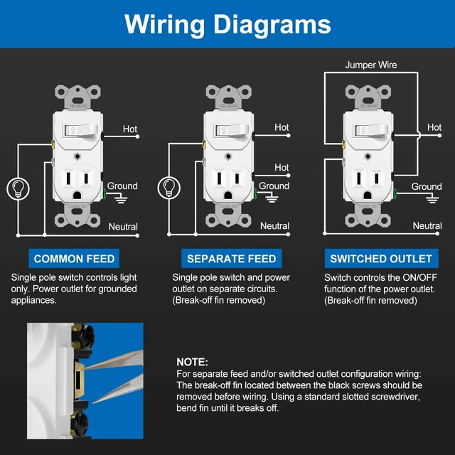 Alt view image 4 of 7 - BESTTEN 6 Pack Combination Toggle Light Switch and Duplex Receptacle | Outlet