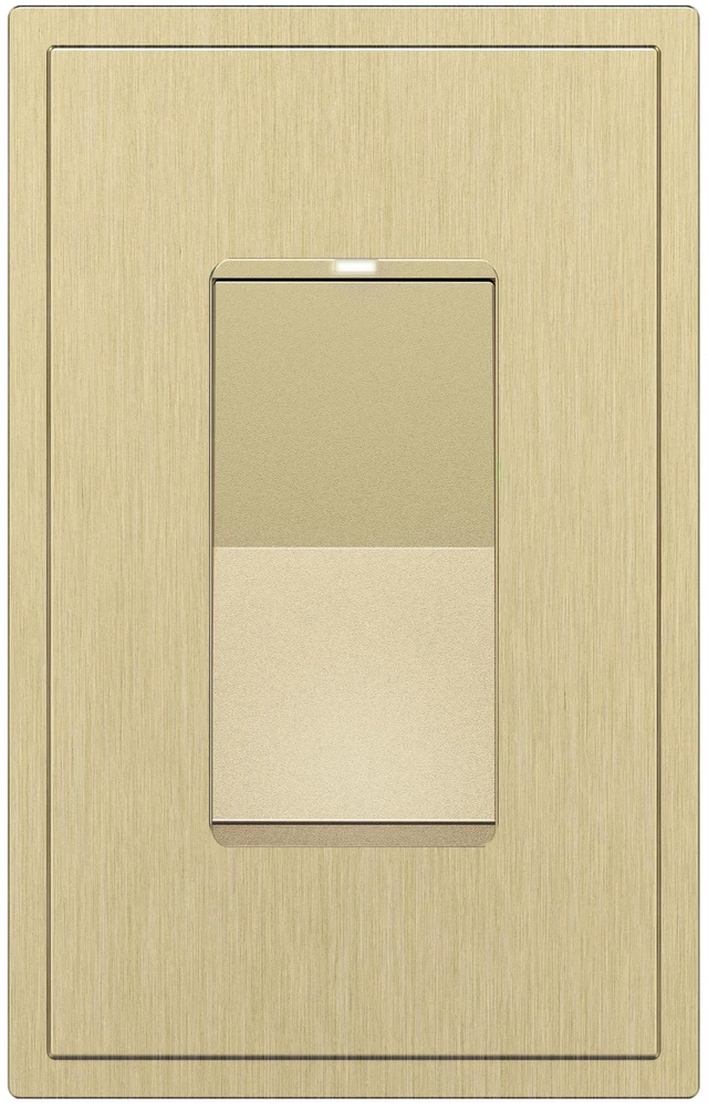 Main image of LIDER Lighted Decorator Switch, Frameless Paddle Light Switch, 3-Way, 15A | Locator Light, UL Listed, Matte Gold, Grounding Screw, Guide Light, Single-Pole Compatible, Ogee Edge Screwless Wall Plate