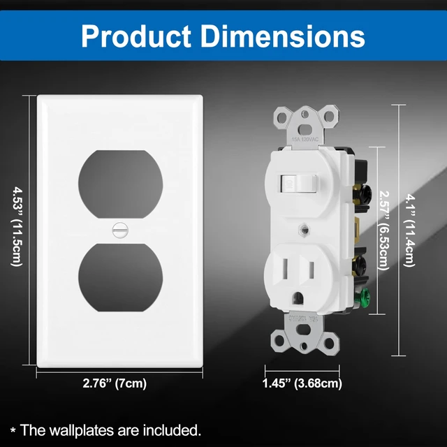 Alt view image 7 of 7 - BESTTEN 6 Pack Combination Toggle Light Switch and Duplex Receptacle | Outlet