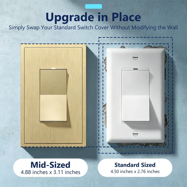 Alt view image 5 of 7 - LIDER Lighted Decorator Switch, Frameless Paddle Light Switch, 3-Way, 15A | Locator Light, UL Listed, Matte Gold, Grounding Screw, Guide Light, Single-Pole Compatible, Ogee Edge Screwless Wall Plate