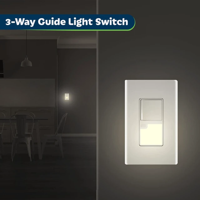 Alt view image 3 of 7 - LED Guide Light Paddle Switch with Auto Daylight Sensor, White | Night Light with Auto Daylight Sensor, 125VAC/15A 3-Way/ Single Pole, UL listed, Dim white LED for Hallway, Stairs, Bathroom.