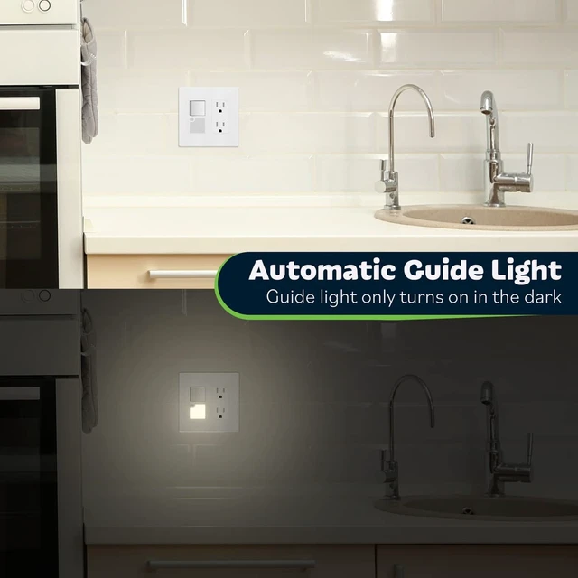 Alt view image 4 of 7 - LED Guide Light Paddle Switch with Auto Daylight Sensor, White | Night Light with Auto Daylight Sensor, 125VAC/15A 3-Way/ Single Pole, UL listed, Dim white LED for Hallway, Stairs, Bathroom.