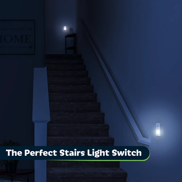 Alt view image 6 of 7 - LED Guide Light Paddle Switch with Auto Daylight Sensor, White | Night Light with Auto Daylight Sensor, 125VAC/15A 3-Way/ Single Pole, UL listed, Dim white LED for Hallway, Stairs, Bathroom.