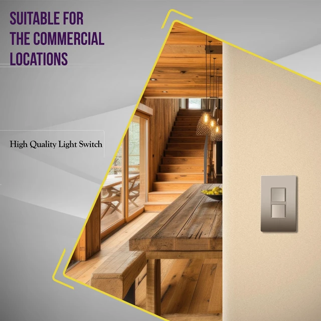 Alt view image 4 of 7 - ENERLITES Nickel Double Paddle Decorator Single Pole Switch, 15A, 1 Pack | Rocker Combination design, 120-277VAC, Clamp-Type Back Insert Wiring, Copper Wires Only, Residential/Commercial Grade