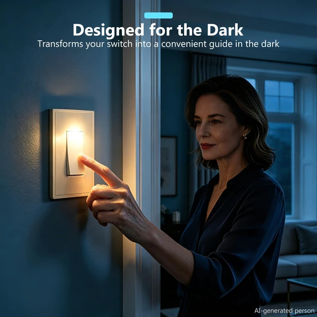 Alt view image 6 of 7 - LIDER Lighted Decorator Switch, Frameless Paddle Light Switch, 3-Way, 15A | Locator Light, UL Listed, Matte Gold, Grounding Screw, Guide Light, Single-Pole Compatible, Ogee Edge Screwless Wall Plate