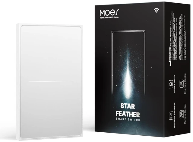 Main image of MOES Full Touch WiFi Smart Light Switch Neutral Wire Needed, White 2 Gang | Star Feather Anti-Glare Full Touch Panel; Works with Smart Life/Tuya App, Alexa and Google Home, Vibration Feedback,Timer