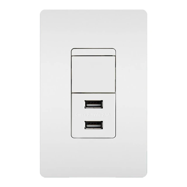 Main image of Legrand Pass & Seymour TM83USBWCCV4 15 Amp Combination Decorator Rocker Light Switch and Type A USB Charging Ports, 3-Way, White (1 Count)
