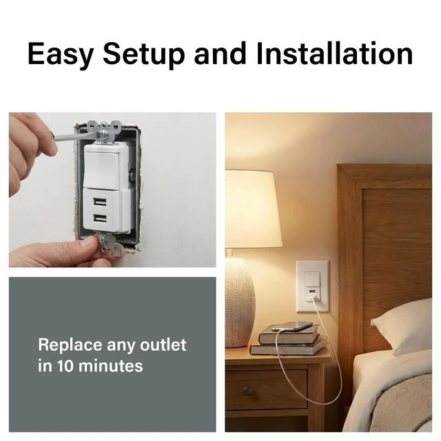 Alt view image 6 of 7 - Legrand Pass & Seymour TM83USBWCCV4 15 Amp Combination Decorator Rocker Light Switch and Type A USB Charging Ports, 3-Way, White (1 Count)