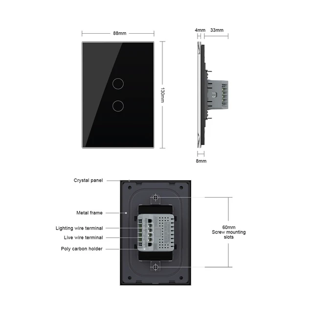 Alt view image 2 of 7 - LIVOLO Modern Electrical Light Switch Tempered Glass Panel Single Pole Wall Touch Light Switch with Led Indicator,No Neutral Wire,2 Circles 1 Way (Black)