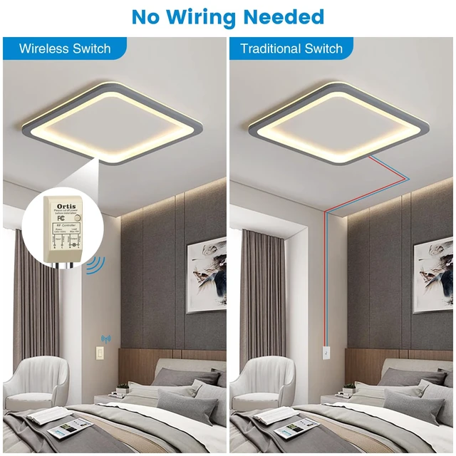 Alt view image 5 of 7 - Wireless Light Switch and Receiver Kit, Ortis 300ft RF Range Wireless Wall Switches for Lights, Fans, Battery Included, No Wiring Needed, Light Almond