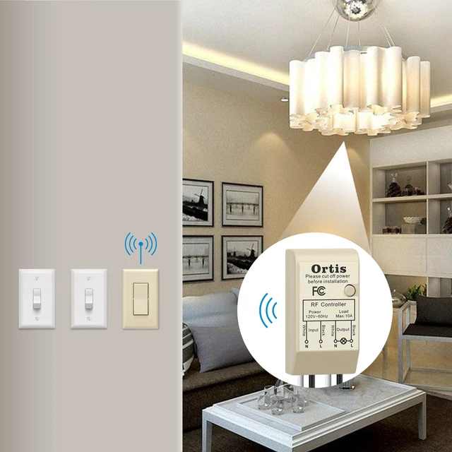 Alt view image 7 of 7 - Wireless Light Switch and Receiver Kit, Ortis 300ft RF Range Wireless Wall Switches for Lights, Fans, Battery Included, No Wiring Needed, Light Almond