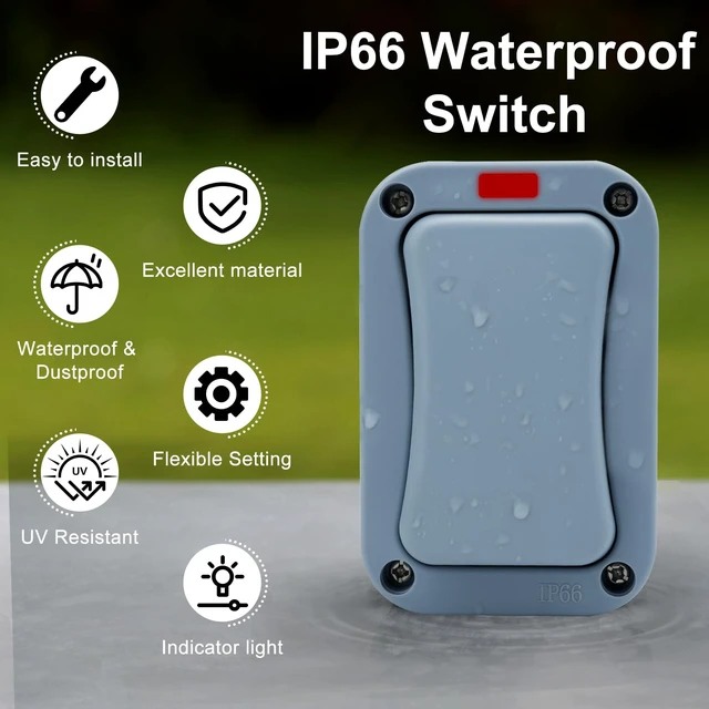 Alt view image 2 of 5 - Outdoor Light Switch,USUPERINK Electrical Outdoor Slim Single Wall Switch with LED Indicator, Weatherproof Exterior 1 Gang Switches for Outside, Garden, Pool, Patio, Balcony