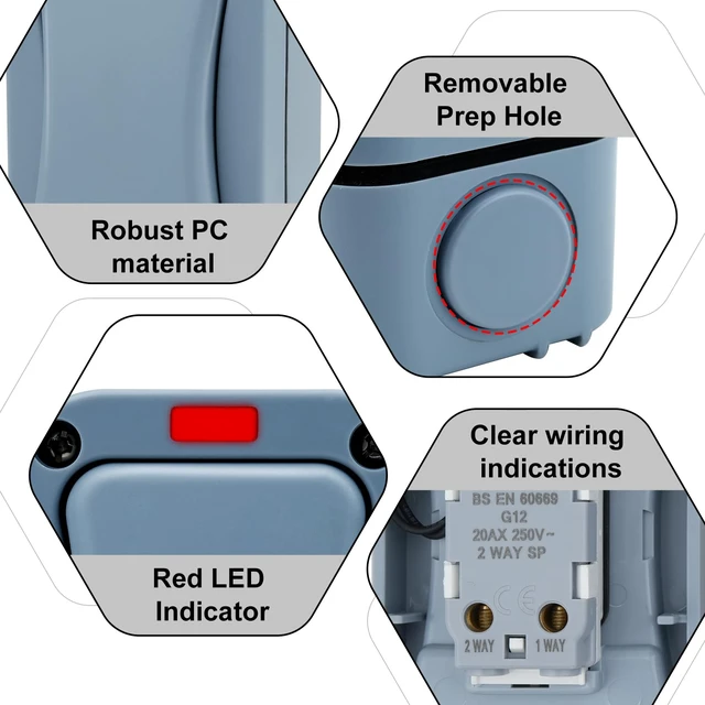 Alt view image 3 of 5 - Outdoor Light Switch,USUPERINK Electrical Outdoor Slim Single Wall Switch with LED Indicator, Weatherproof Exterior 1 Gang Switches for Outside, Garden, Pool, Patio, Balcony
