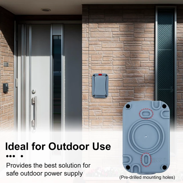 Alt view image 4 of 5 - Outdoor Light Switch,USUPERINK Electrical Outdoor Slim Single Wall Switch with LED Indicator, Weatherproof Exterior 1 Gang Switches for Outside, Garden, Pool, Patio, Balcony