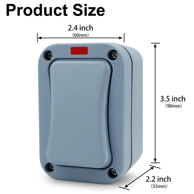 Alt view image 5 of 5 - Outdoor Light Switch,USUPERINK Electrical Outdoor Slim Single Wall Switch with LED Indicator, Weatherproof Exterior 1 Gang Switches for Outside, Garden, Pool, Patio, Balcony