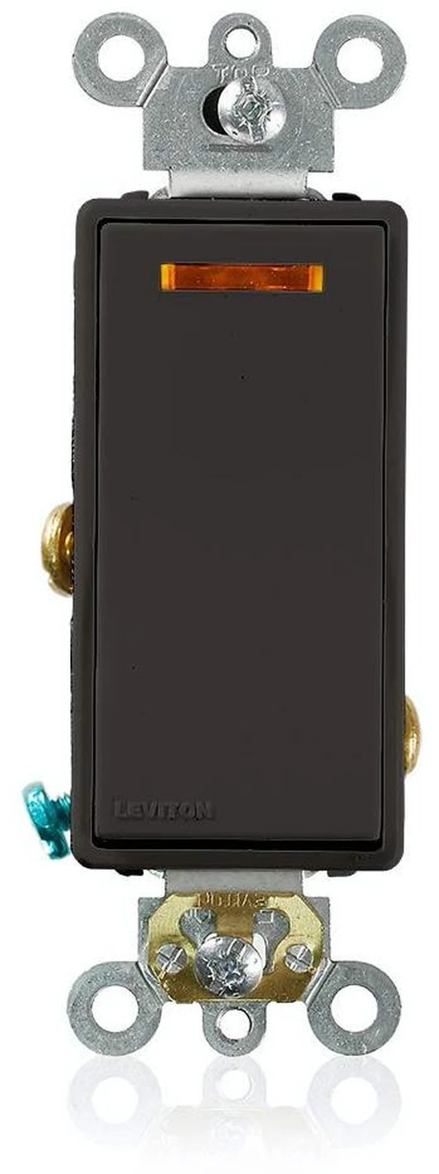 Main image of Leviton 20-Amp 120-Volt Decora Plus Rocker Lighted Handle, Illuminated Off Single-Pole AC Quiet Switch, 5631-2E, Black