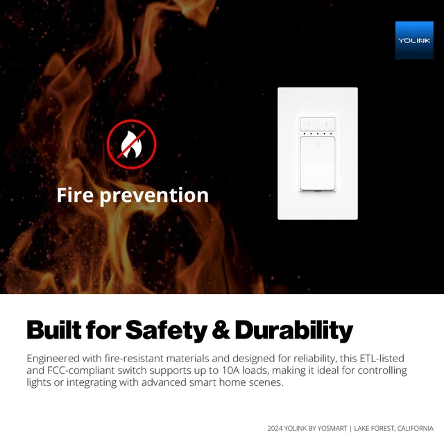 Alt view image 3 of 7 - YoLink Smart Wall Light Switch, Single Pole, 10A, YS5708 | ETL Listed, App Timers, Voice Control, Neutral Wire Required, LoRa YoLink Protocol Up to 2034 Feet, YoLink Hub Required