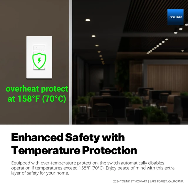 Alt view image 7 of 7 - YoLink Smart Wall Light Switch, Single Pole, 10A, YS5708 | ETL Listed, App Timers, Voice Control, Neutral Wire Required, LoRa YoLink Protocol Up to 2034 Feet, YoLink Hub Required