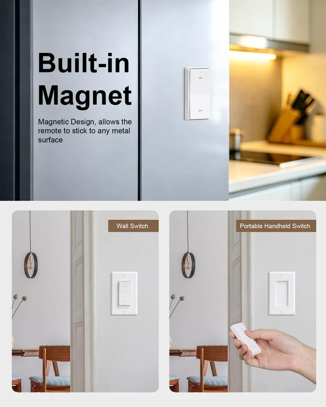 Alt view image 5 of 7 - TREEWELL Wireless Light Switch and Receiver Kit, No Neutral Wire Needed | 200FT Long Range, 2A, 100W LED, 200W Tungsten, Decorator Rocker Wall Switch, No Rewiring, Ideal for Old Homes, Programmable