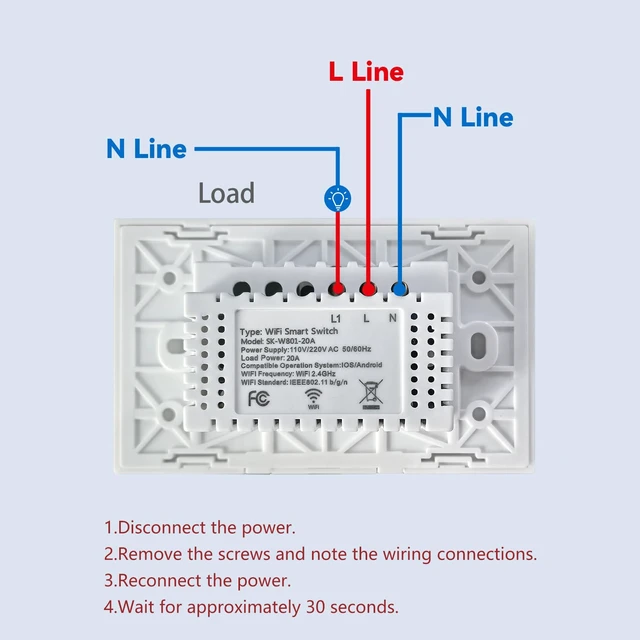 Alt view image 6 of 6 - TOZENVAN 20A Smart Light Switch,Need Neutral Wire,White 1 Button | 4.65 X 2.83 X 1.34 Inches,20A,2.4GHz Wi-Fi Only,App Control,Voice Control,Tempered Glass Panel