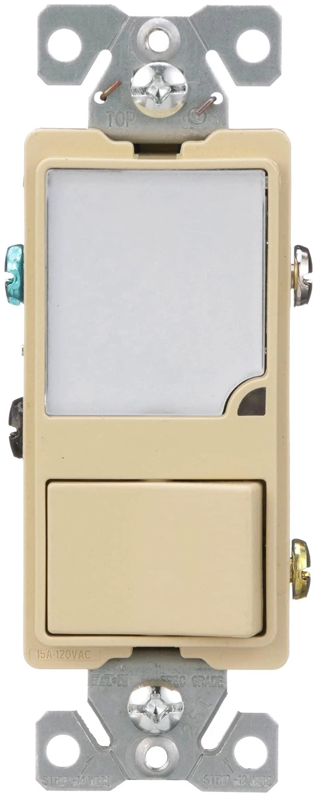 Main image of Eaton 7738V 15-Amp 120-Volt Heavy Duty Grade One Single-Pole Switch with 1-Watt 120-Volt LED Nightlight Combination, Light Ivory