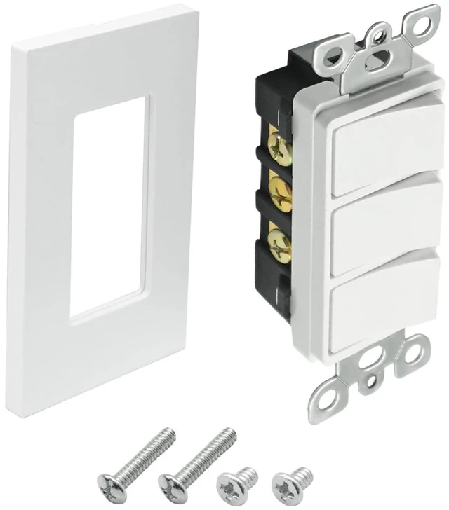Main image of P3RW Three-Rocker Wall Switch Fits for Screwless Wall Plate Cover, Light Switch Combo for Bathroom Exhaust Fan, White Multi-Function Control
